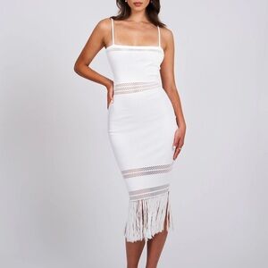 Miss Circle Soraya White Knit Crochet Fringe Midi Dress